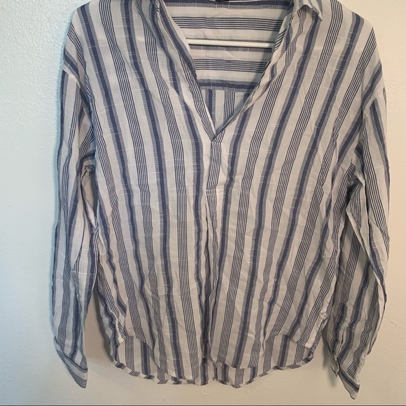 Forever 21 Split Neck Tunic Top White Blue Stripes - Picture 4 of 11